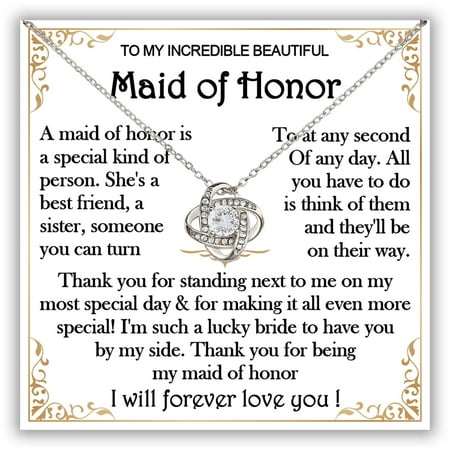 Thank You Necklace For Maid Of Honor And Bridesmaids - Bride'S To Wedding Party #807, White Love Knot Necklace