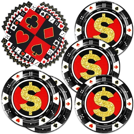 Casino Theme Party CORNET Supplies ，including Paper Plates Napkins Las Vegas Party Birthday Decorations Favors for Poker Card Playing Club (cansino royale)