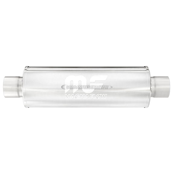 MagnaFlow Performance Exhaust Muffler 14416: 2.5"/2.5" Inlet/Outlet, 4x4x14" Round, Stainless Steel, Brushed Finish