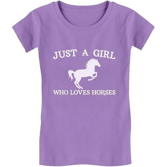 Tstars Girls T-Shirt, Just A Girl Who Loves Horses - Equestrian Gift - Youth Size, - S, Purple