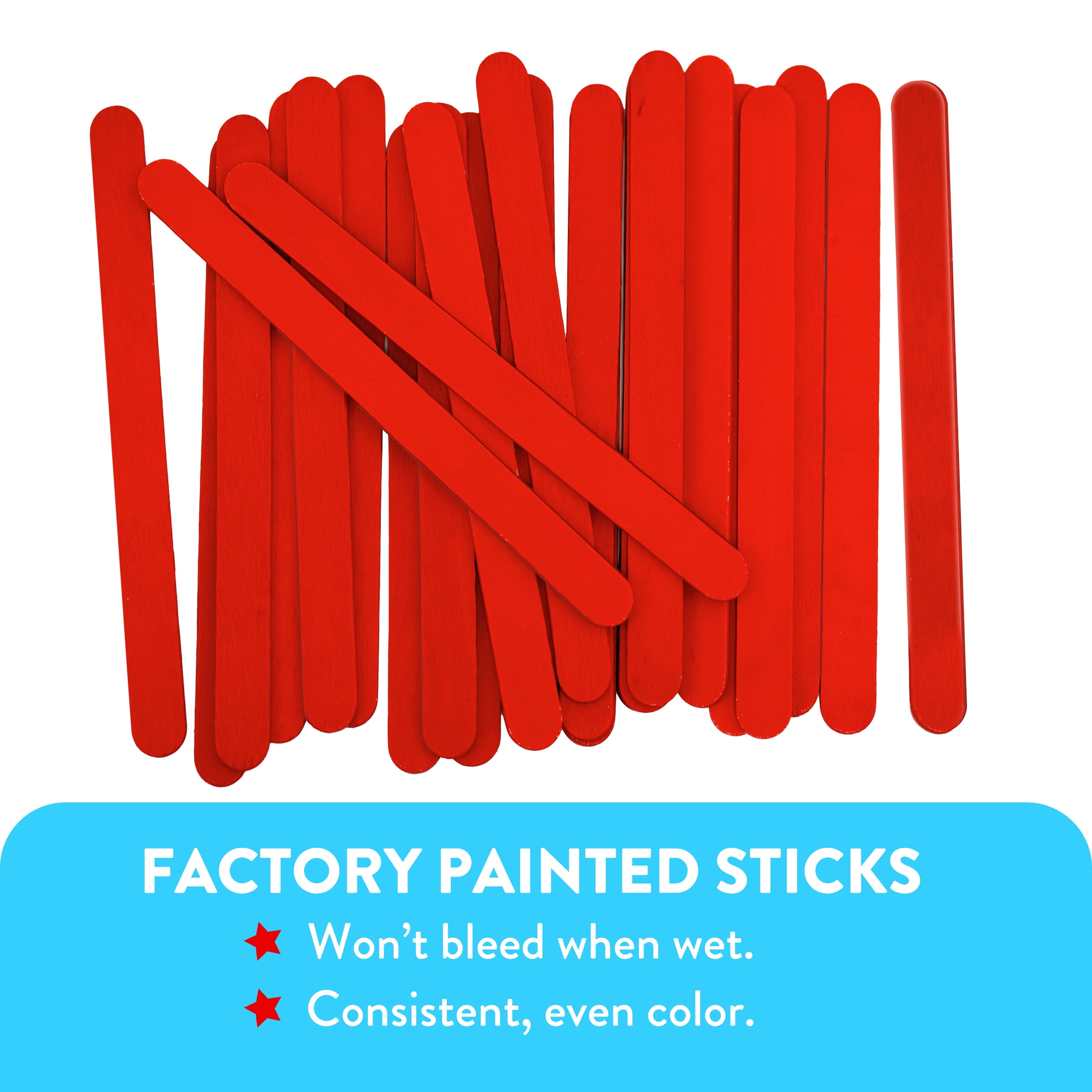 CraftySticks- 1000 Pack 4.5 Inch Red Painted Popsicle Sticks, Wood Craft Sticks for Crafts, Learning and STEM Basics