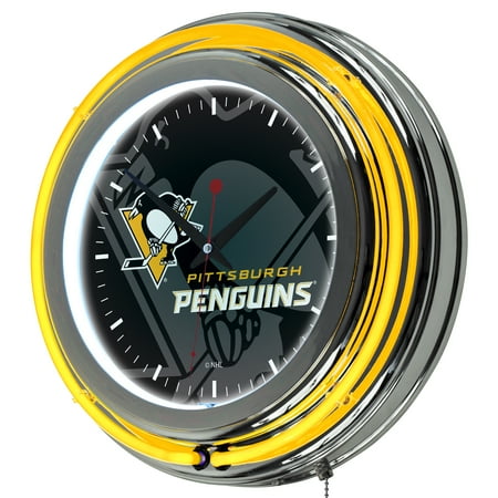 - NHL Chrome Double Rung Neon Clock - Watermark - Pittsburgh Penguins