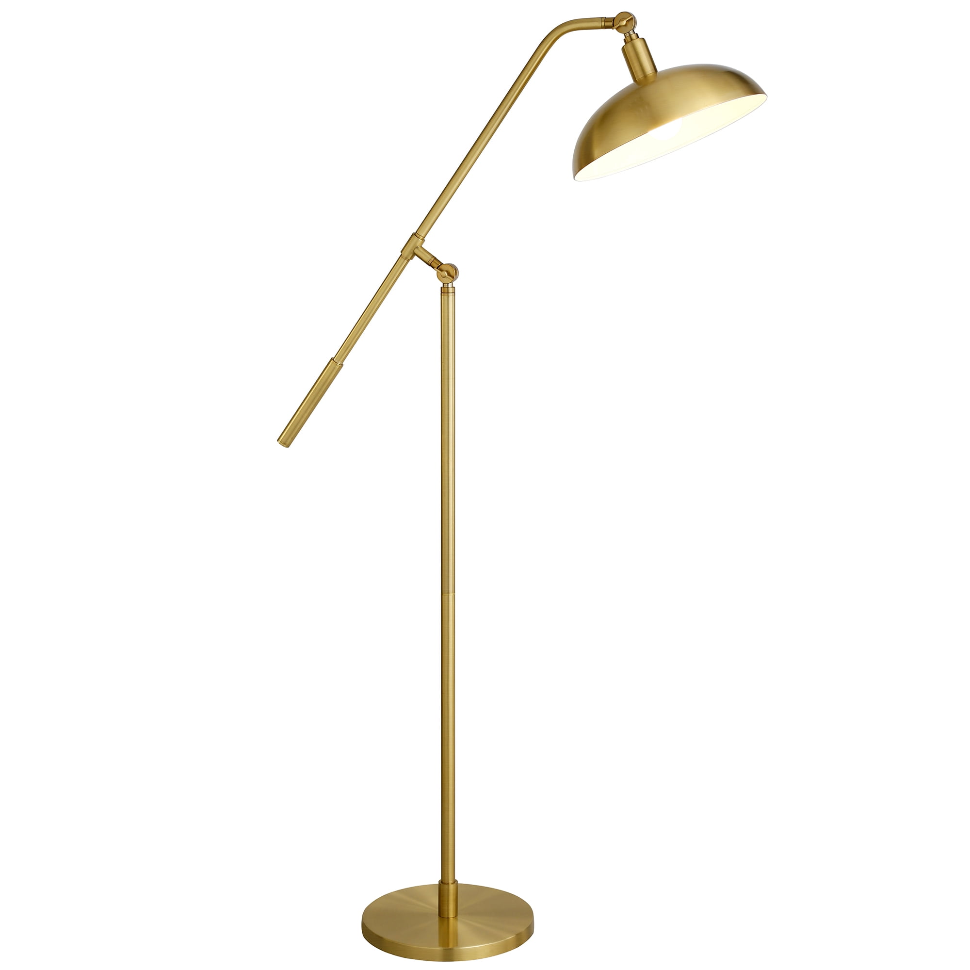 Evelyn&Zoe Devon Boom Arm Floor Lamp with Metal Shade, Brass/Brass