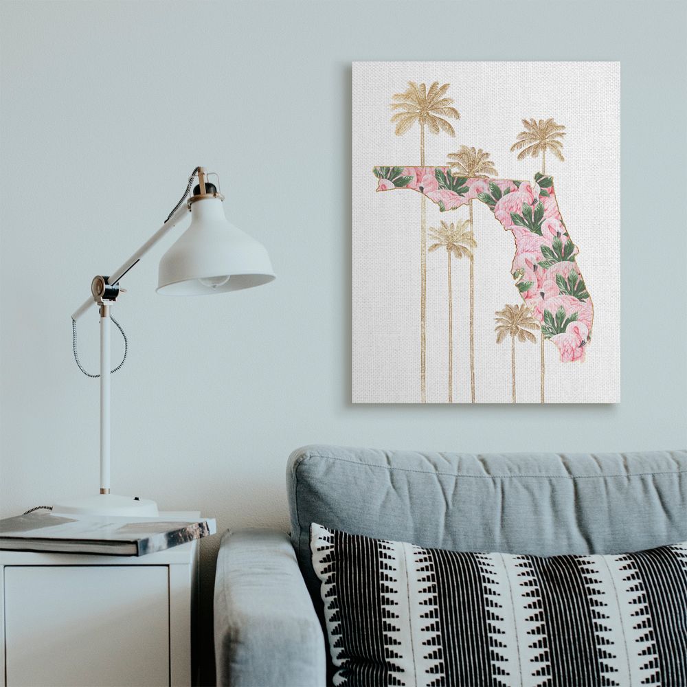 Stupell Industries Flamingo Print Florida State with Palm Trees Designed by Ziwei Li