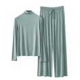 thumbnail image 4 of Blmnix Pajama Set Modal Pajamas Bamboo Pajamas Sleepwear Sets Pjs Long Sleeve Wide-Leg Mock Neck Green Full Womens Valentines Day Pajamas,XXL, 4 of 5