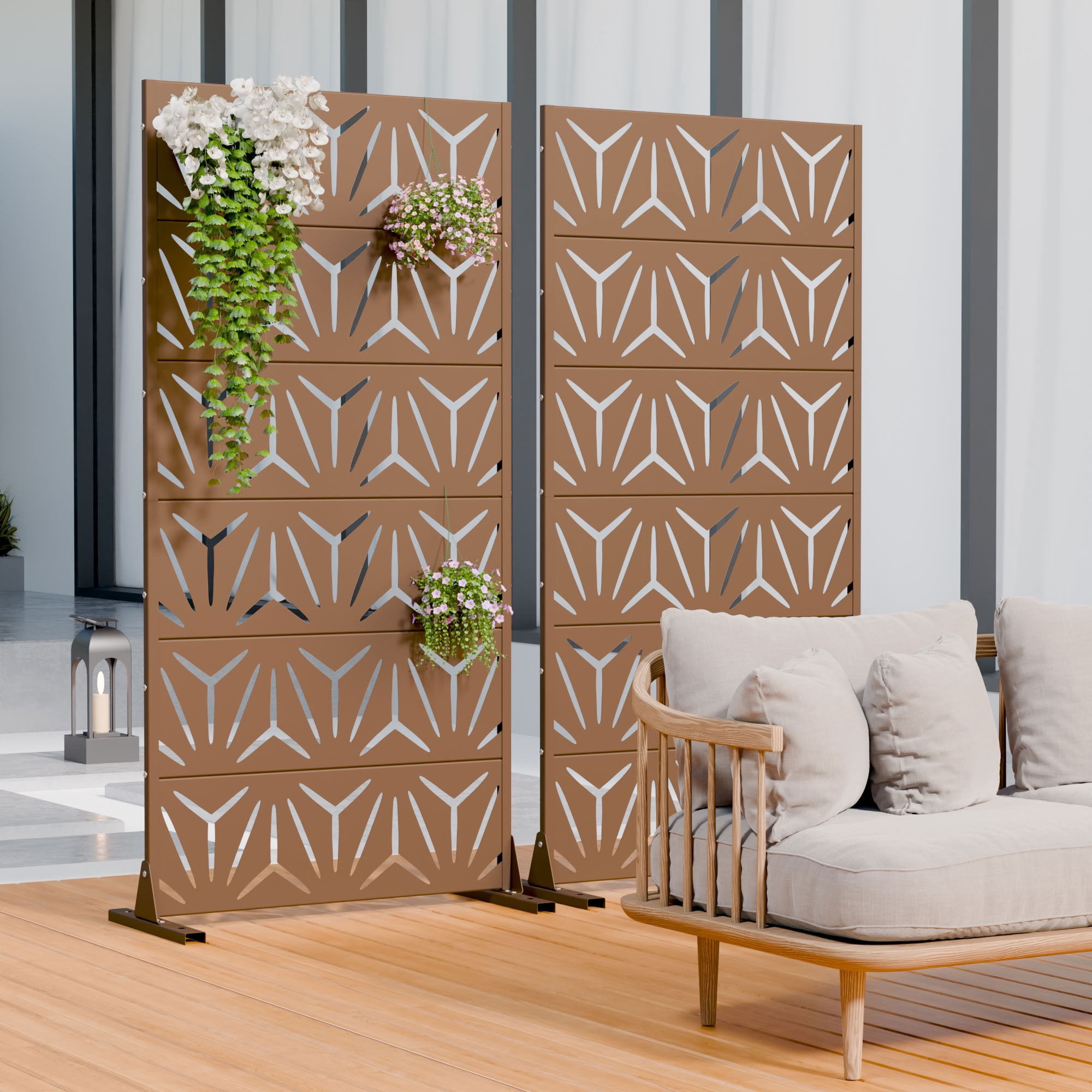 MAYEERTY 6 Panels Metal Outdoor Privacy Screen Panel Garden Divider Patio Backyard Decorative Privacy Fence 2Pcs, 72×35.4×15.7in
