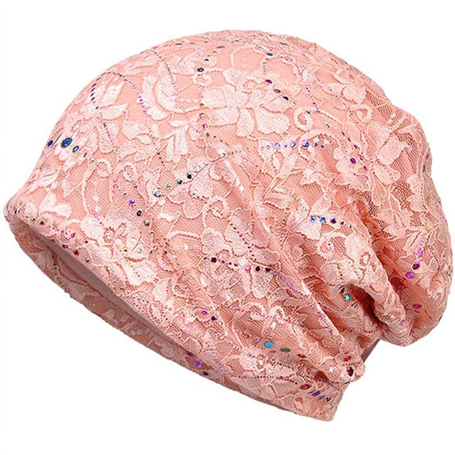 Hotfix Rhinestone Embossed Lace Beanie Hat, Solid Color Trendy Skull Cap, Lightweight Casual Hair Accessories For Women