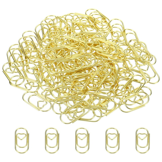 Unique Bargains 1 Paper Clip Heart-Shaped Cute Decorative Fun Clips Bookmarks 0.8 Inch Gold Tone, Pack of 100