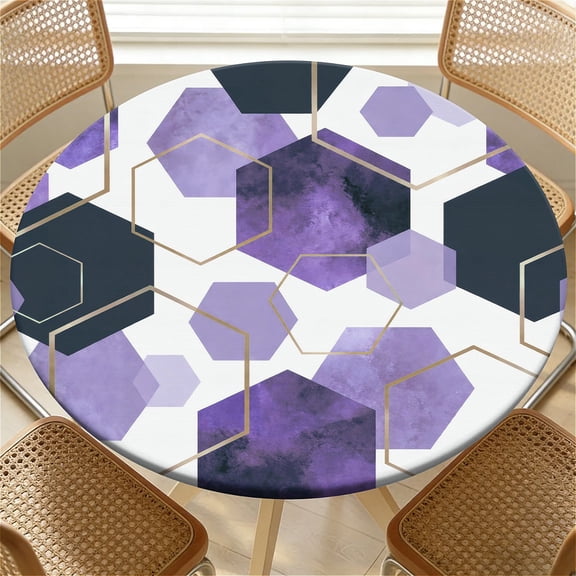 ARTSLION Elastic Tablecloth For Round Tables, Waterproof Tablecover For Up To 36in Round Table, Dining Tablecover For Indoor And Outdoor, Holiday, Noir Violet