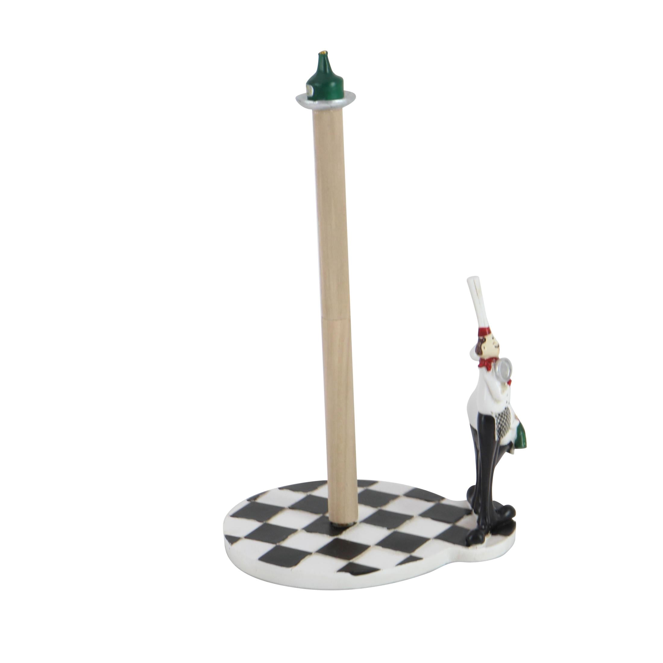 DecMode 6" x 13" White Polystone Chef Paper Towel Holder with Checkered Base, 1-Piece