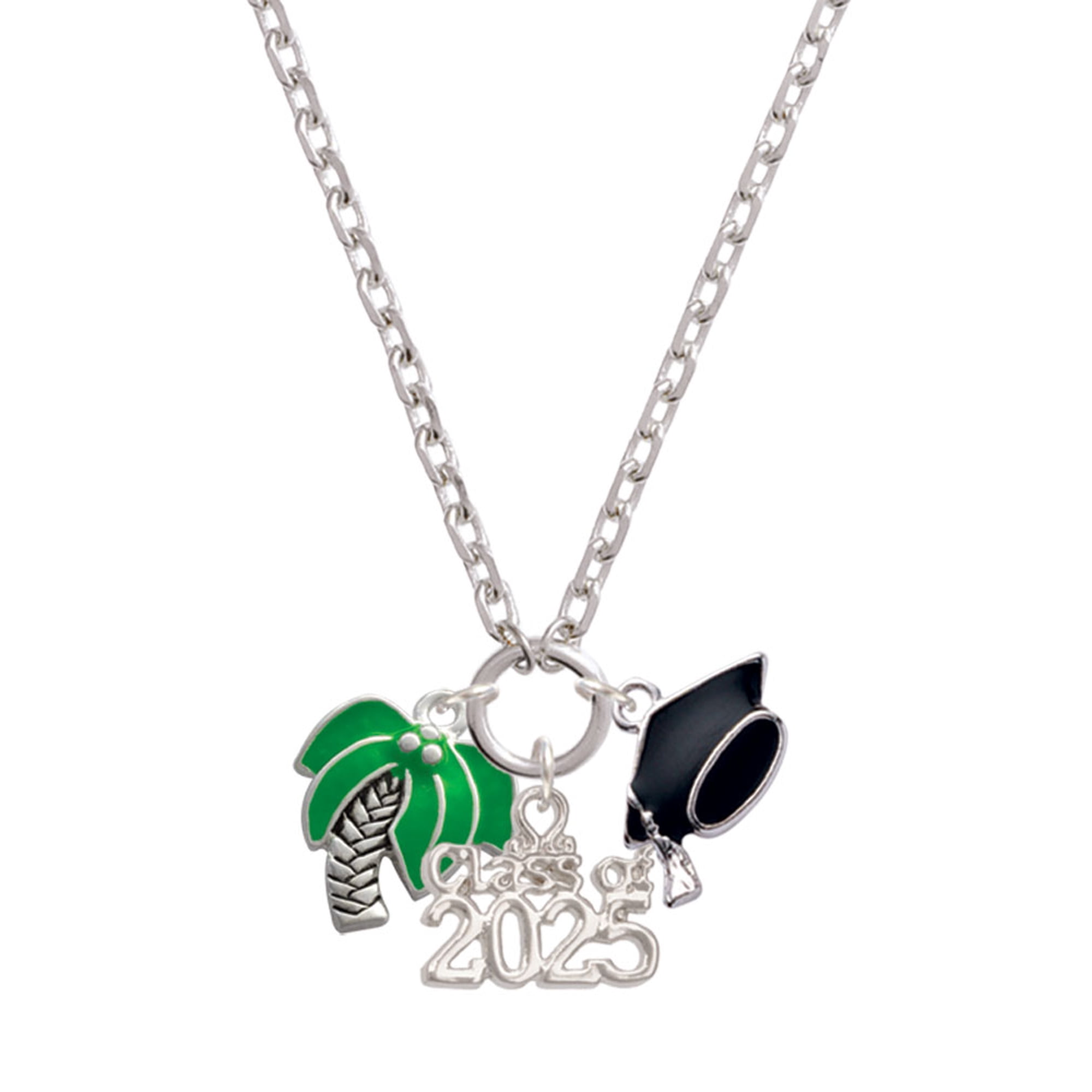 Delight Jewelry Silver-tone Large Palm Tree - Silver-tone Class of 2025 Graduation Zoey Necklace, 28"