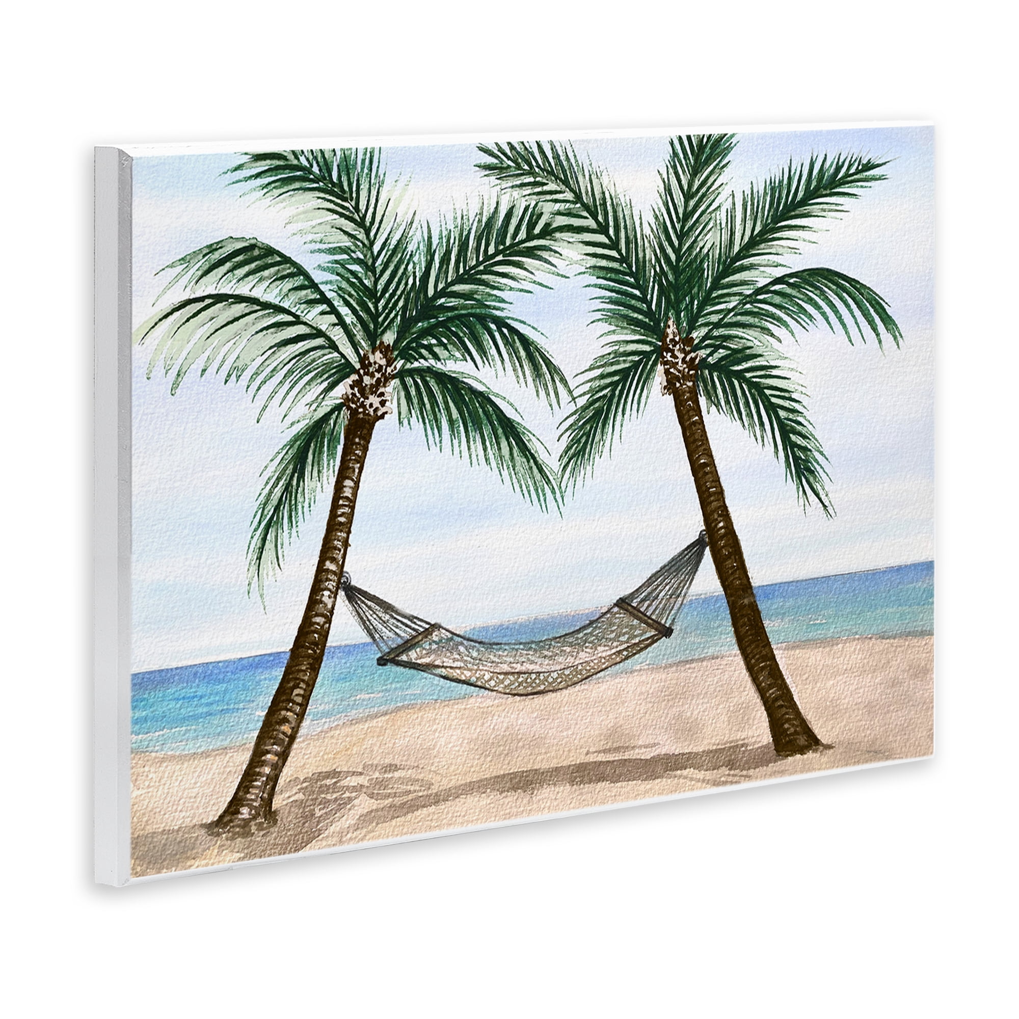Stupell Industries Hammock Between Palms Landscape Painting Unframed Art Print Wall Art, 19 x 13