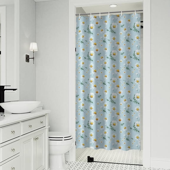 Light Blue Daisy Flower Pattern Shower Curtain 36"x72" ,Bathroom Decorative Shower Curtains Set with 12 Hooks,Modern Waterproof Washable Shower Curtain