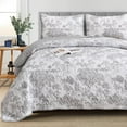 thumbnail image 5 of 3 Pieces Grey Botanical Bedspread Full Size Grey Toile Plants Pattern Quilt Set for All Seasons, 5 of 6