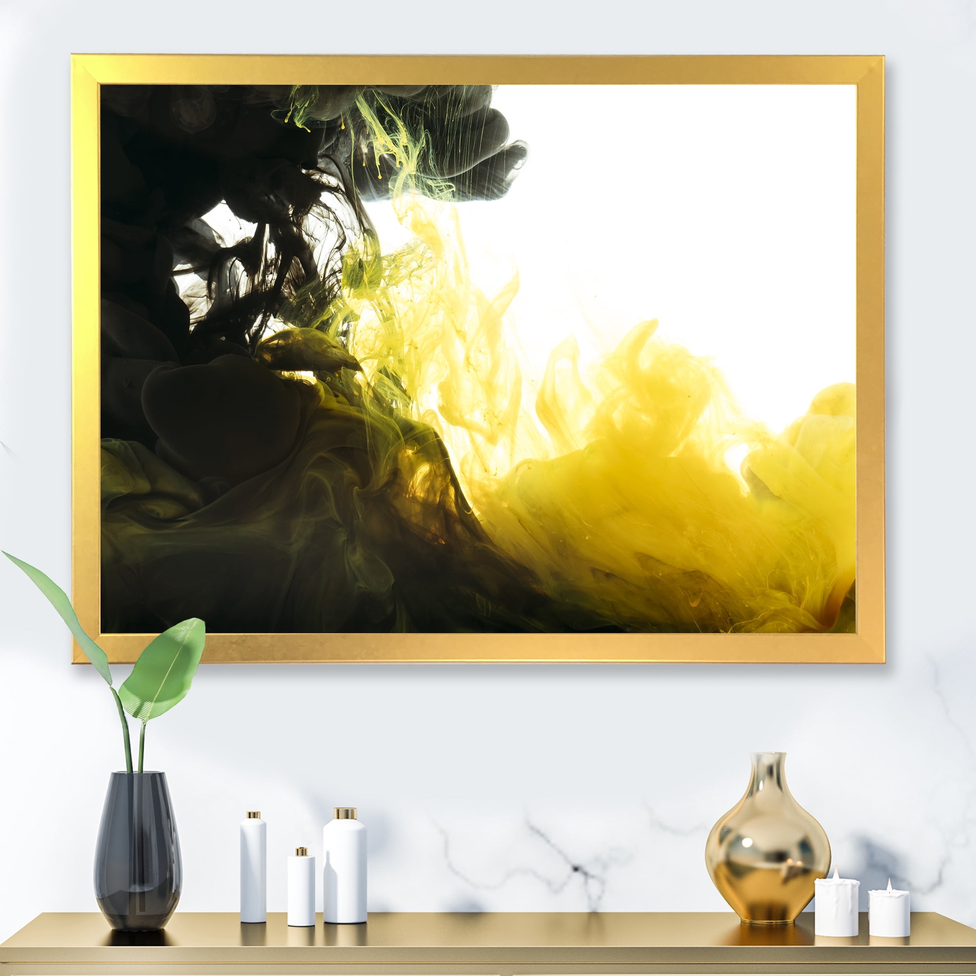 Designart 'Abstract Of Yellow Meeting Black' Modern Framed Art Print