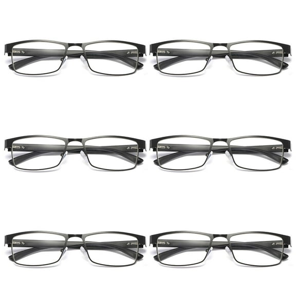 6 Pairs Mens Rectangular Blue Light Blocking Reading Glasses Spring Hinge Readers +0.75