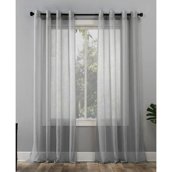 2 Piece Set Empire Home Solid Sheer Voile Window Curtain Panels w/ 6 Grommets