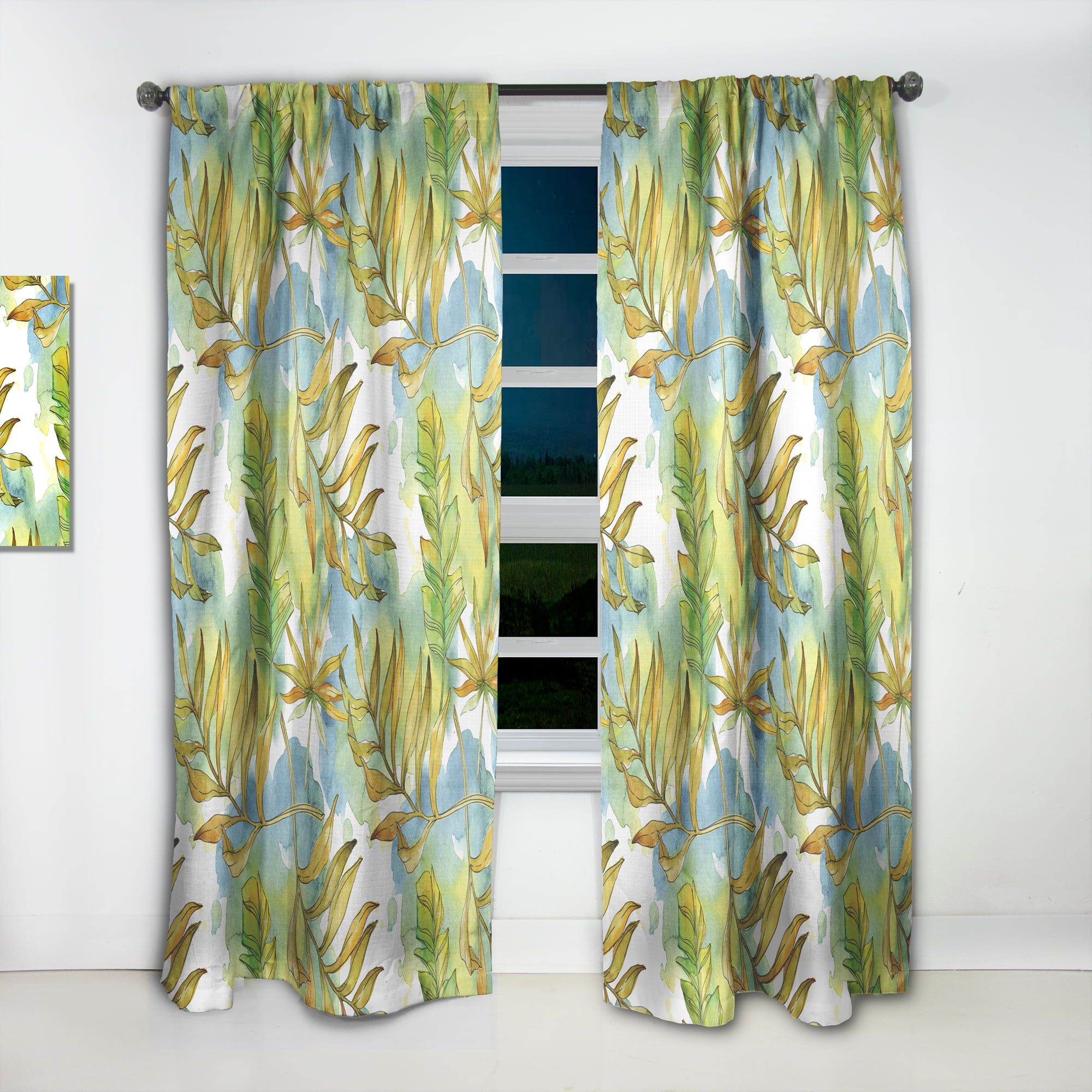 Designart 'Tropical Foliage Retro Pattern' Mid-Century Modern Curtain Panel