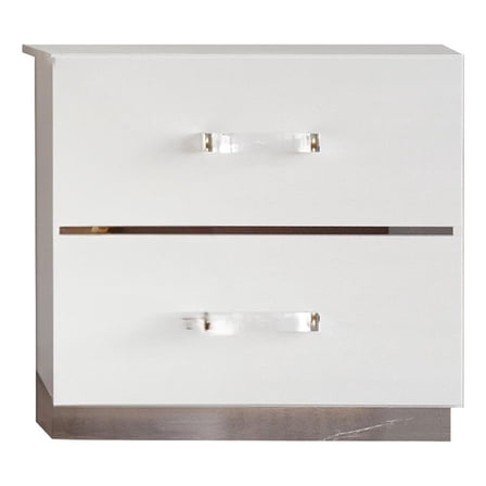 Benjara Ruo 25"" Modern NightStand-2 Drawers-Chrome Plinth Base-White Wood