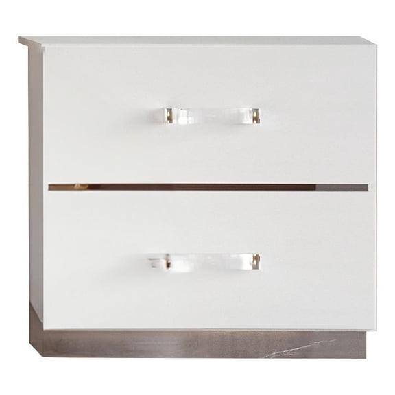Benjara Ruo 25"" Modern NightStand-2 Drawers-Chrome Plinth Base-White Wood