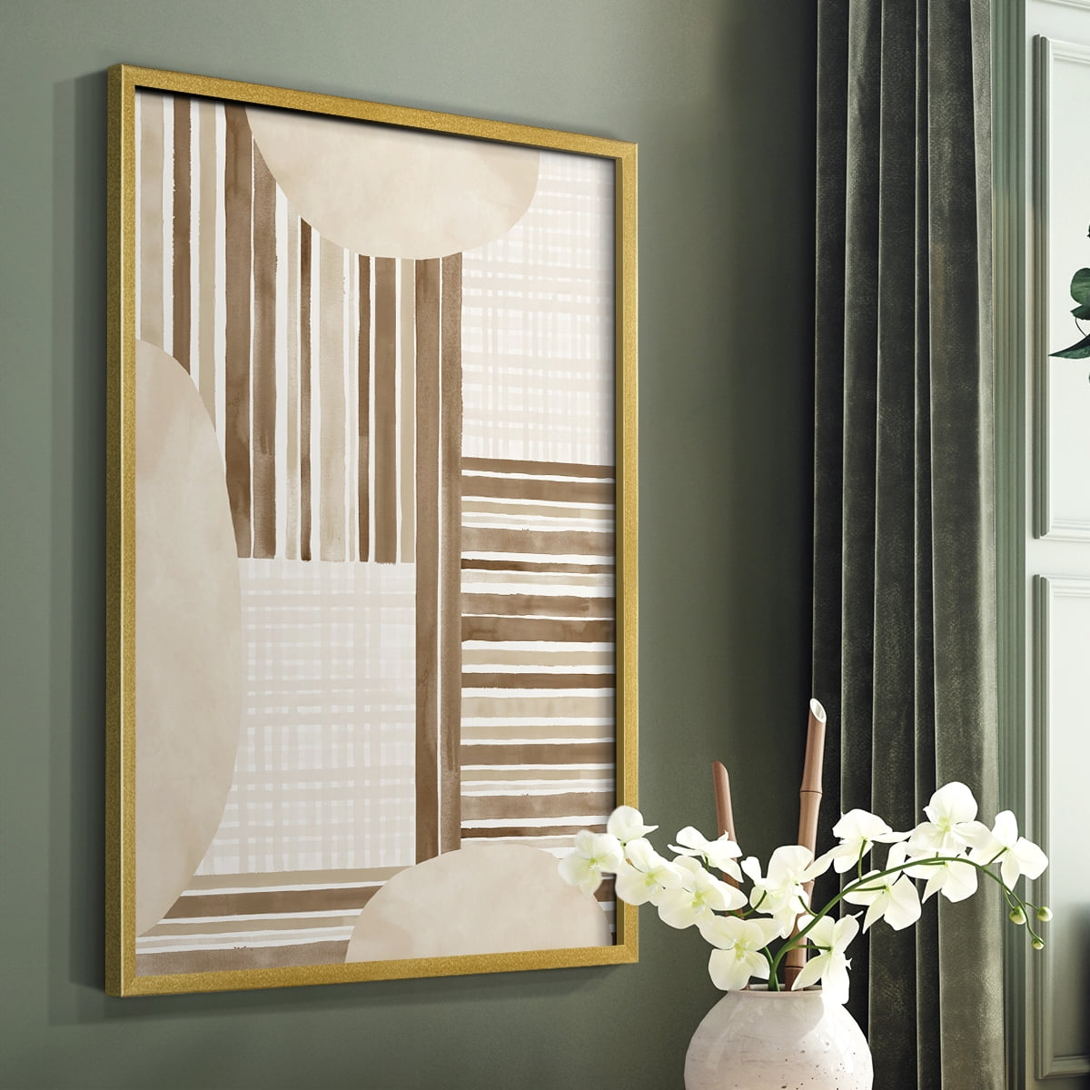 Neutral Stripes in Gold Solid Wood 8 x 10 Framed Print