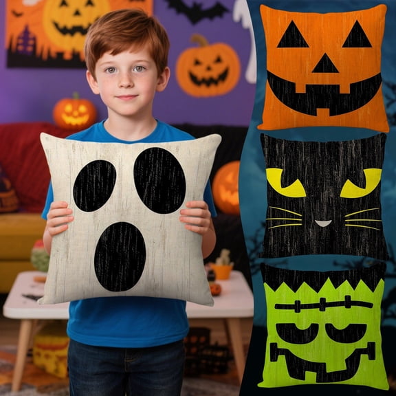 Halloween Decorations Throw Pillow Covers 20x20 Inch Halloween Party Decor Cartoon Print Square Cushion Cases for Living Room Farmhouse Indoor Decor