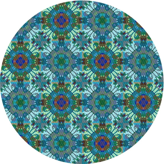 Ahgly Company Indoor Round Patterned Blue Jay Blue Area Rugs, 3' Round