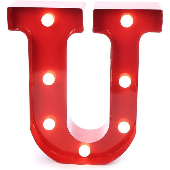 Home by Jackie Inc Decorative Red Vintage Metal Hanging Light up LED Letter “U”