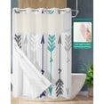 thumbnail image 2 of No Hook Shower Curtain with Snap in Liner, Indian Arrows Navy Grey Background Hotel Shower Curtains for Bathroom, Washable Shower Curtain Liner Set with Mesh Top Window, 60"x72", 2 of 6
