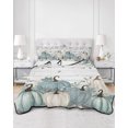 thumbnail image 2 of Full Size Quilt Bedding Set, Teal Pumpkins Fall Reversible Summer Quilt 3 Pieces, Thanksgiving Autumn Leaves Wood Grain Lightweight Bedspreads Coverlets with 2 Pillow Shams for All Seasons, 2 of 5