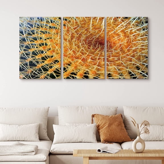 PixonSign Canvas Print Wall Art Set Close-Up Golden Ball Cactus Floral Wilderness Photography Realism Southwest Dramatic Multicolor Dark for Living Room, Bedroom, Office - 24"x36"x3