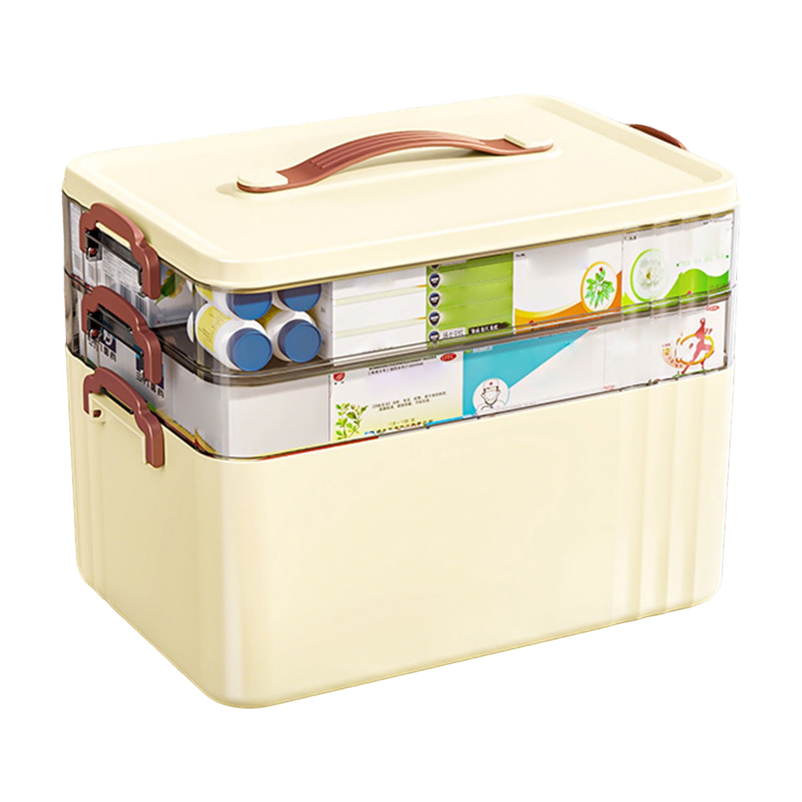 OIUR 3-Tier Medicine Box with Handle Large Capacity Multi-layer Design BPA Free Good Sealing Tablet Pill Organizer Medicine Case