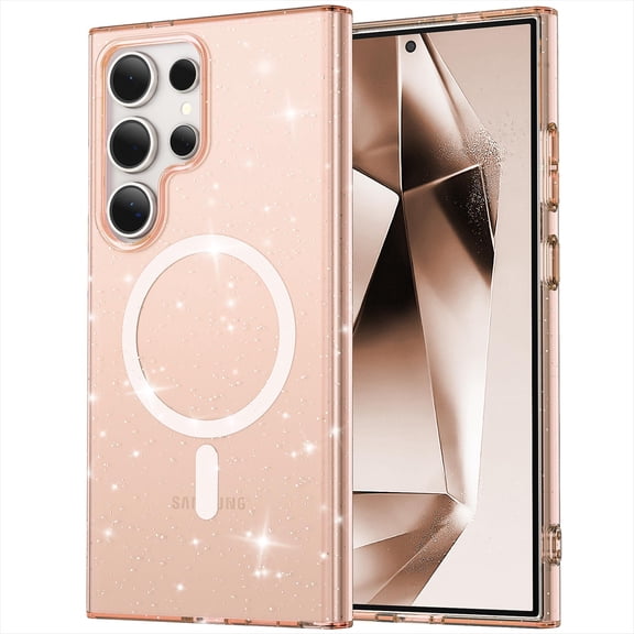 Decase for Samsung Galaxy S23 Plus Compatible with MagSafe Case,Shockproof Anti-Scratch Crystal Clear Non-Yellowing Military Grade Drop Protection Bling Gliiter Magnetic Case Cover,Gold