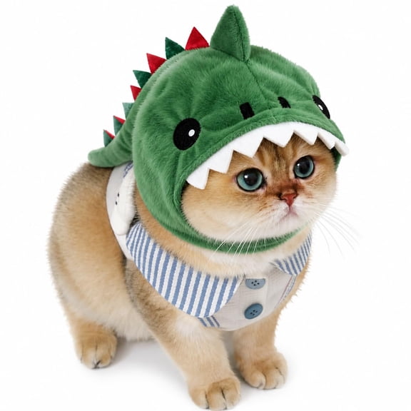 Catsaur Costume, Cute Dinosaur Pet Hat for Cats, Soft Plush Adjustable Headwear with 3D Fin Design for Halloween Party Photo Props