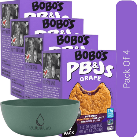 Bobo's Peanut Butter & Grape Jelly Oat Bars, Gluten-Free Snack, 4 Pack, 2.1 oz Each  with olive green bowl by ValueNest