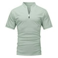 thumbnail image 4 of Men's Zipper Stand Collar Short Sleeve Blouse - Polyester Solid Casual Shirt - Summer Office/Date/Party, 4 of 5