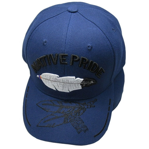 Native Pride Feather Black Shadow Navy Blue Embroidered Baseball Hat Cap