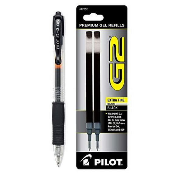 Pilot G2 Gel Ink Roller Ball, Black Extra Fine 1 Pen & 2 Refills (31103-77233)