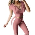 thumbnail image 1 of Mujeres moda sexy color sólido vendaje cuello en V con capucha deportes conjunto casual Wmkox8yi bvn2295, 1 of 6