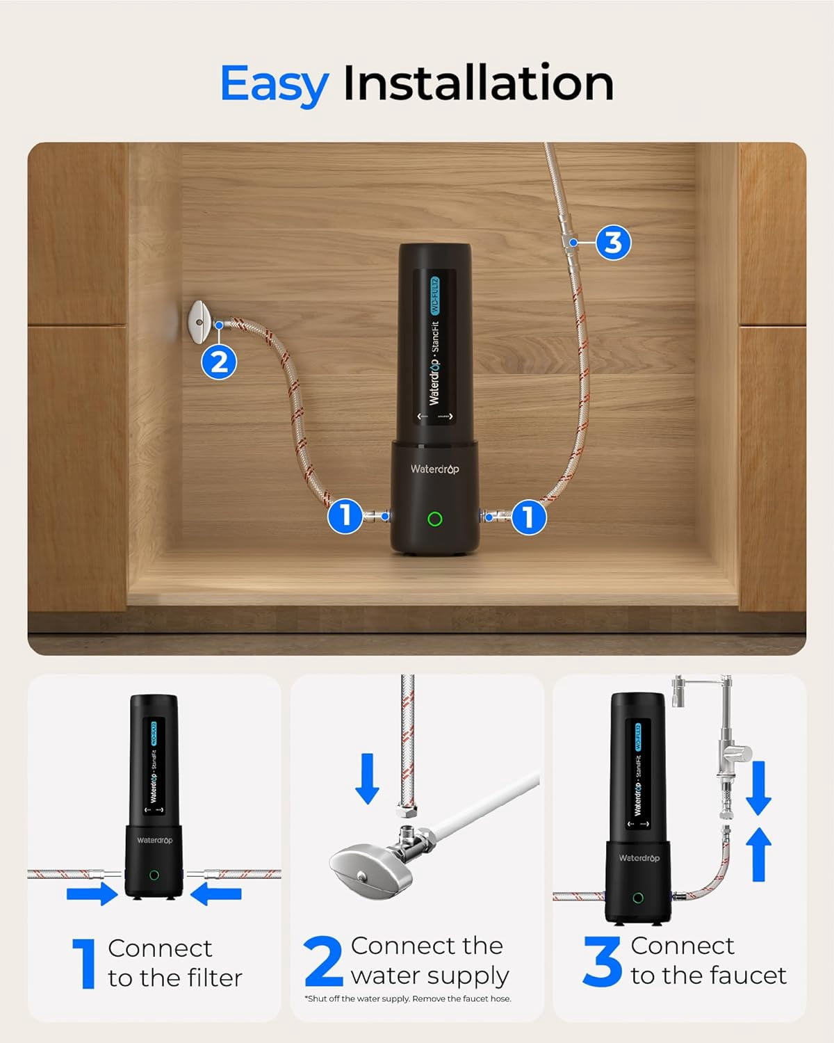 Waterdrop 10UA PRO Under Sink Water Filter, No Drill Required, Time Reminder, Easy Installation, 11000 Gallons, Does not Lower TDS