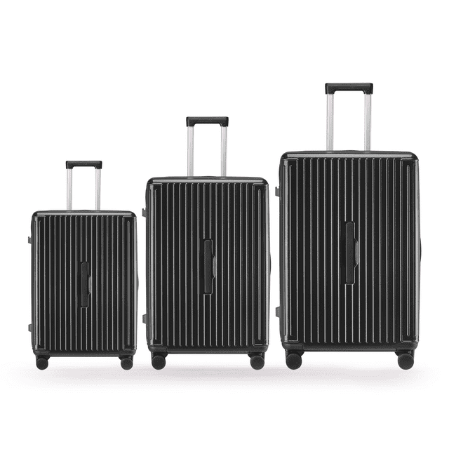 WINGOMART Ensemble de Bagages 3 Pcs Léger Durable Coque Rigide PC+ABS, Roues Doubles Pivotantes, Cadenas TSA - 22 Po/26 Po/30 Po - Noir
