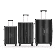 WINGOMART 3-Piece Luggage Set Lightweight Durable PC+ABS Hardshell, Double Spinner Wheels, TSA Lock - 22in/26IN/30in- BLACK