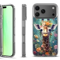 For iPhone 17 Pro Shockproof Protective Phone Case, by OneToughShield - Giraffe Flower