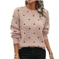 thumbnail image 2 of Wutalume Women's Casual Polka Dot Jacquard Round Neck Pullover Long Sleeve Sweater Top, Printed Knit Design, Stylish Top for Fun Outfits,Pink L, 2 of 4