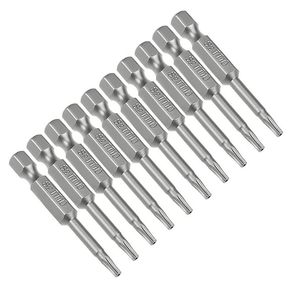 10pcs 1/4" Hex Shank T10 Magnetic Security Torx Screwdriver Bits 50mm Length
