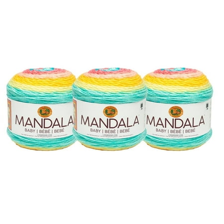 UPC: 0842093112037 | Lion Brand Yarn Mandala Baby Honeydukes Self-Striping Baby Light Acrylic Multi-color Yarn 3 Pack