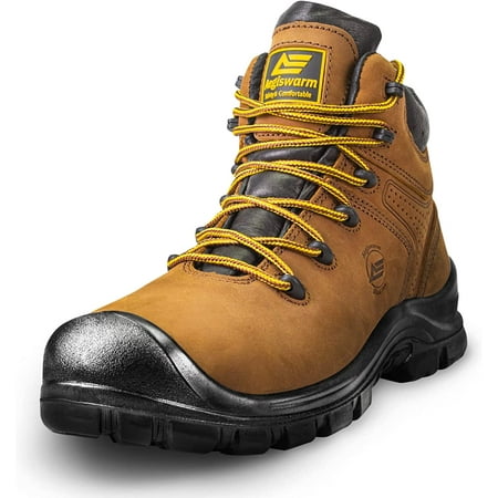

AEGISWARM Steel Toe Work Boots for Men Waterproof Durable Crazy-Horse Non Slip Industrial and Construction Safety Footwear Mens Work Boots