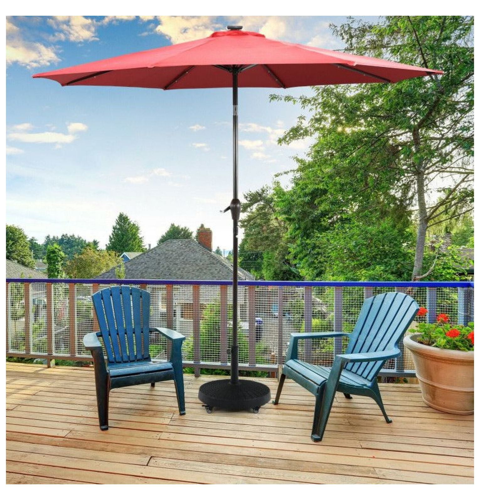 50 LBS Umbrella Base, Patio Resin Wicker Stand with Wheels - Heavy Duty Outdoor Umbrella Holder for Backyard, Poolside, 1.5"/1.9" Pole