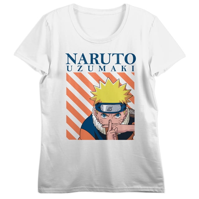 Naruto Personnage avec Rayures Orange T-Shirt Blanc à Manches Courtes Col Rond pour Femmes -TTG