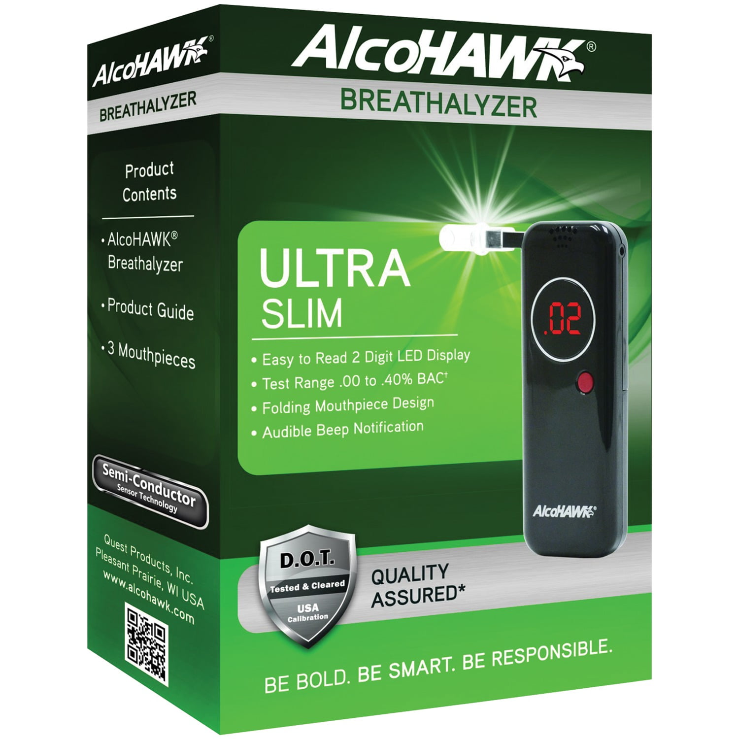Alcohawk Ah2800s Precision Ultra Slim Breathalyzer With 50-pack Of Pt500 Mouthpeices